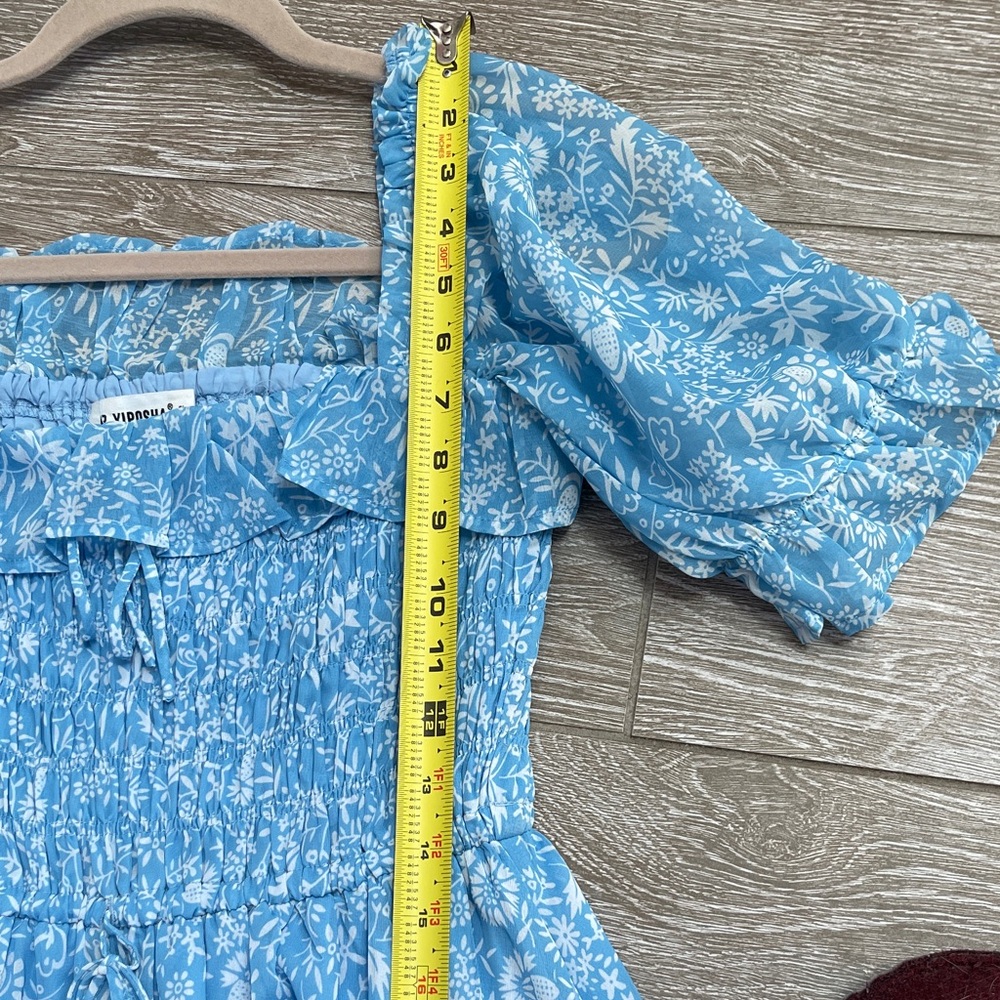 Sky Blue Floral Square-Neck Maxi Dress with Puff Sleeves - Picture 11 of 11